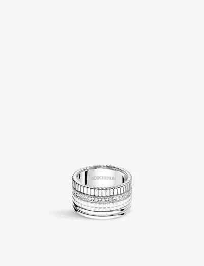 Boucheron Mens  Quatre Double White Edition Large 18ct White-gold, White Hyceram And 0.52ct Round-bri In White Gold