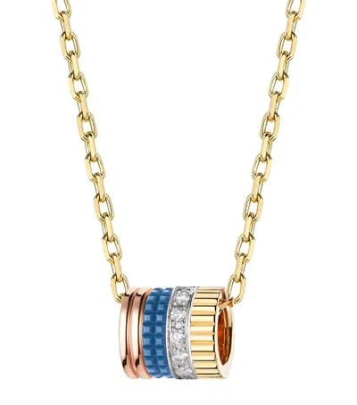 Boucheron Tricolor Gold Quatre Blue Ceramic And Diamond Pendant Necklace