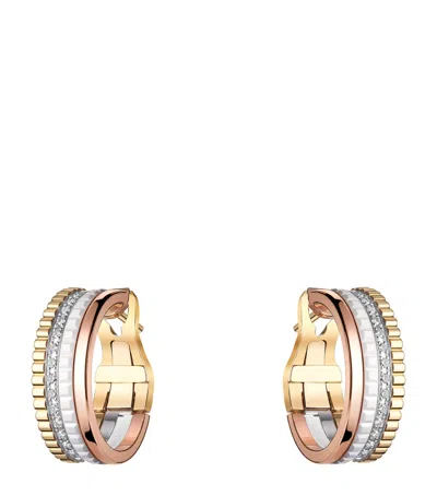 Boucheron Mixed Gold And Diamond Quatre White Hoop Earrings In Pink