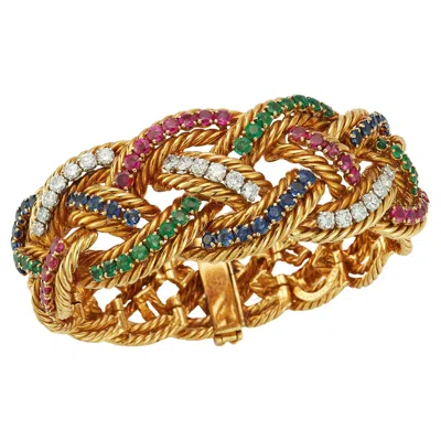 Pre-owned Boucheron Multigem And Diamond Braided Gold Bracelet
