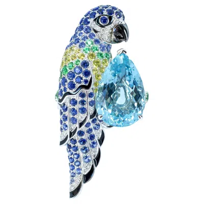 Pre-owned Boucheron Nuri Parrot Ring 6.41ct Aquamarine Sapphire Diamond 18k White Gold