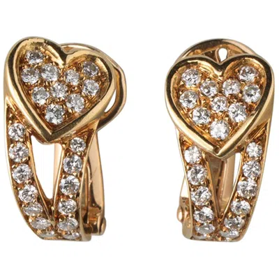 Pre-owned Boucheron Pair Of 18 Carat Yellow Gold And Diamond  Heart Ear Clips