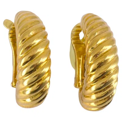 Pre-owned Boucheron Paris 18k Yellow Gold Hoop Earrings, Vintage Ribbed Hoop Earrings