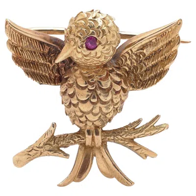 Pre-owned Boucheron Paris 18kt Gold Bird Brooch With Ruby Eye, Circa 1920s In Multi