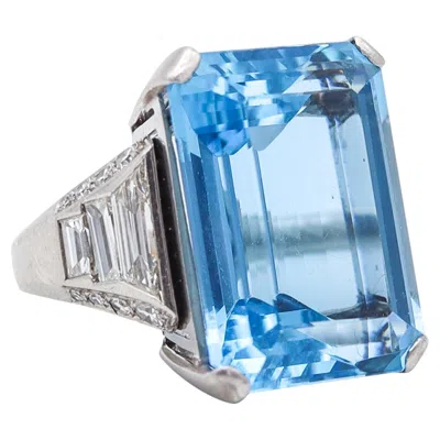 Pre-owned Boucheron Paris 1938 Art Deco Platinum Ring With 23.55 Cwt Aquamarine & Diamonds In Multiple