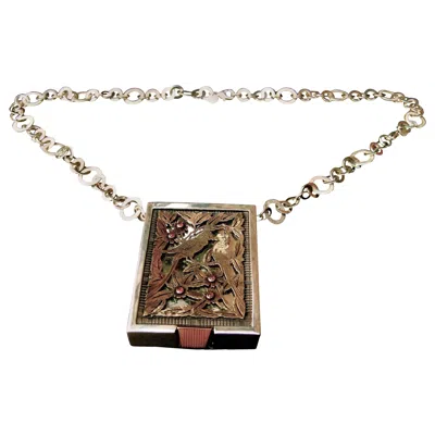Pre-owned Boucheron Paris 1940s Art Deco Sterling Gold Ruby Necklace Compact In Brown