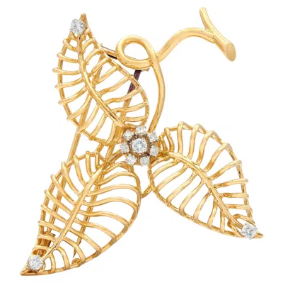 Pre-owned Boucheron Paris 1950's Diamond 18k Gold Platinum Vintage Wire Flower Brooch In Multi