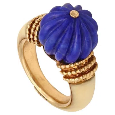 Pre-owned Boucheron Paris 1970 Classic Cocktail Ring 18kt Yellow Gold With Lapis And Coral