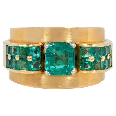 Pre-owned Boucheron , Paris Retro Emerald And Gold Cocktail Ring In Green