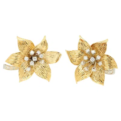 Pre-owned Boucheron Paris Vintage Clip-on Earrings 18k And Diamonds Flower Design In Multiple