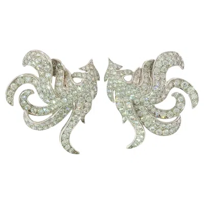 Pre-owned Boucheron Pav� Diamond Earrings 18k White Gold Clip-ons ~7.0 Ctw