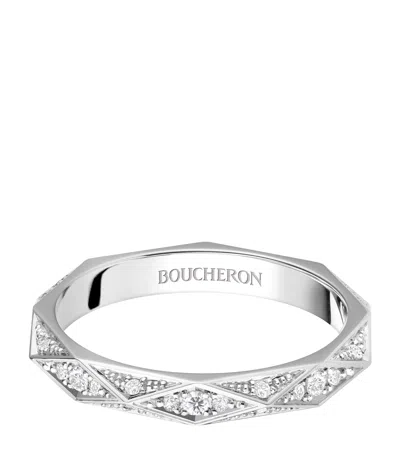 Boucheron Platinum And Diamond Facette Wedding Band In Metallic