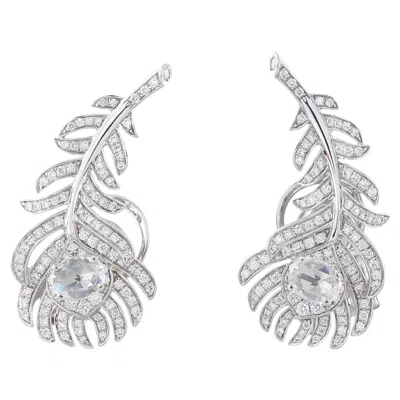 Pre-owned Boucheron Plume De Paon 18k White Gold 1.10ct Diamond Earrings Bou10-041626