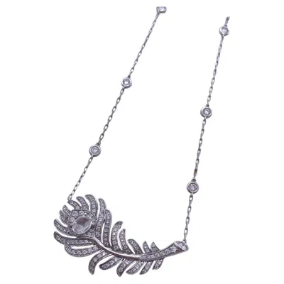 Pre-owned Boucheron Plume De Paon 18k White Gold Diamond Peacock Feather Pendant Necklace