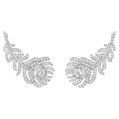Pre-owned Boucheron Plume De Paon Earrings 18 Karat White Gold