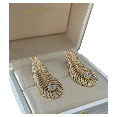 Pre-owned Boucheron "plume De Paon" Large Model 18k Rose Gold Full Diamond Earrings In Red