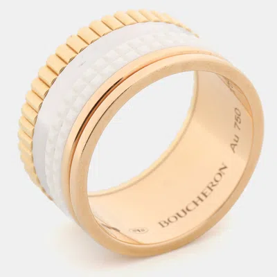 Pre-owned Boucheron Quatre White Edition Ceramic 18k Three Tone Gold Large Band Ring 58