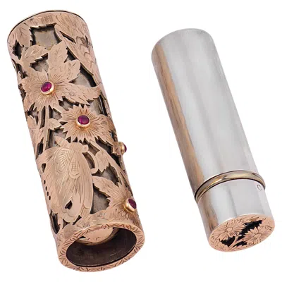 Pre-owned Boucheron Retro  18k Rose Gold Silver Lipstick Holder In Red