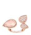 Boucheron Rose Gold, Diamond And Pink Quartz Serpent Bohème Ring In Pink