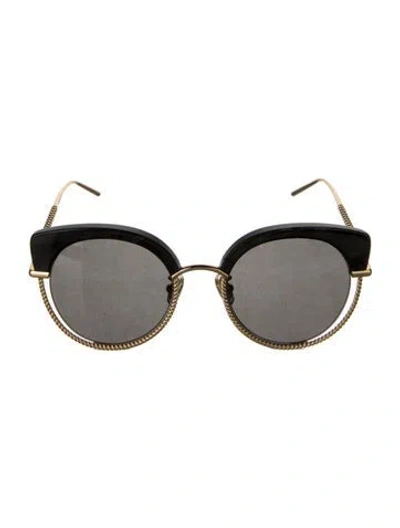 Pre-owned Boucheron Round Tinted Sunglasses W/ Tags In Black/gold