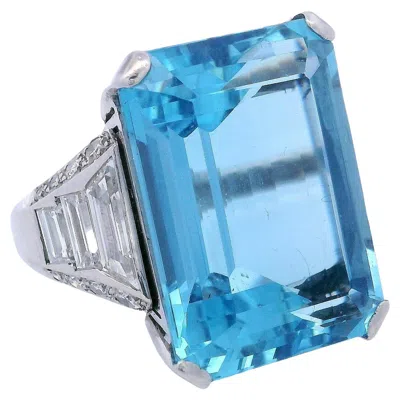 Pre-owned Boucheron Santa Maria Aquamarine 24.0 Cts Ring In Platinum With Diamonds In Multi