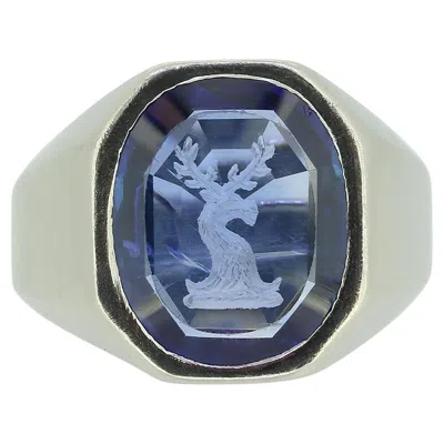 Pre-owned Boucheron Sapphire Intaglio Signet Ring In Blue