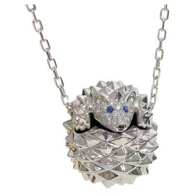 Pre-owned Boucheron Sapphires Black Diamond 18k White Gold Hans The Hedgehog Pendant