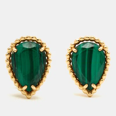 Pre-owned Boucheron Serpent Boheme Malachite 18k Yellow Gold S Motif Earrings