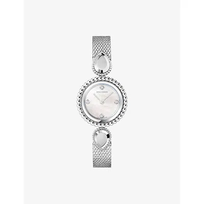 Boucheron Serpent Bohème Stainless-steel, 0.04ct Diamond And Mother-of-pearl Watch In White