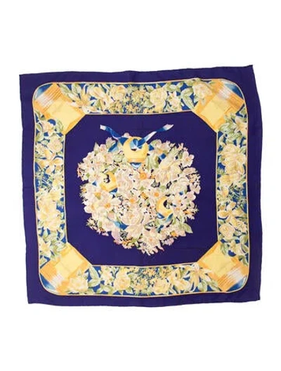Pre-owned Boucheron Silk Floral Print Scarf In Blue