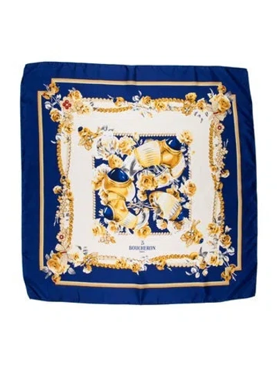 Pre-owned Boucheron Silk Floral Print Scarf In Blue