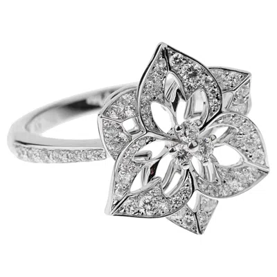 Pre-owned Boucheron Small Flower Diamond 18k White Gold Cocktail Ring Sz 6 1/4