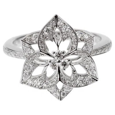 Pre-owned Boucheron Small Flower Diamond 18k White Gold Cocktail Ring Sz 6 3/4