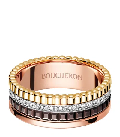 Boucheron Small Mixed Gold And Diamond Quatre Classique Ring In Multi