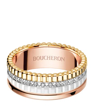 Boucheron Small Mixed Gold And Diamond Quatre White Edition Ring