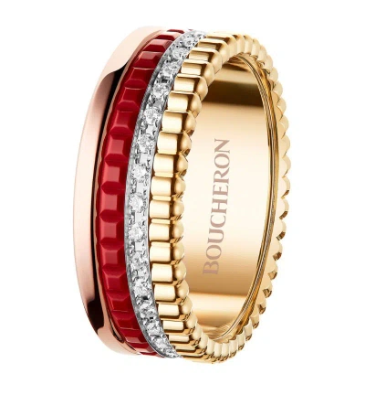 Boucheron Small Mixed Gold Quatre Red Ring