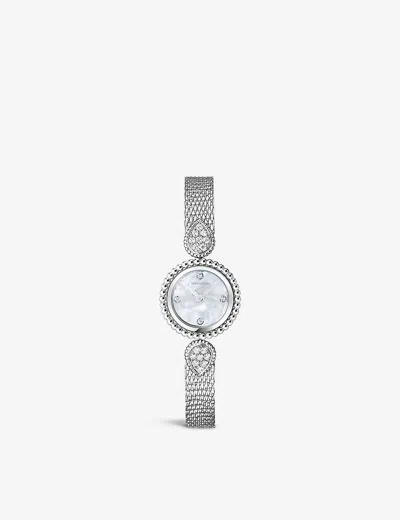 Boucheron Steel Bracelet Watch Wa015704 Serpent Bohème Stainless-steel, 0.6ct Diamond And Mother-of-pearl Watc In Silver
