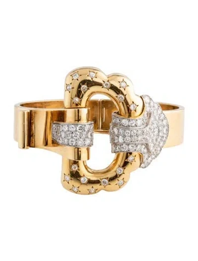Pre-owned Boucheron Vintage 18k Diamond Bangle Bracelet, 6.5" In Multicolor