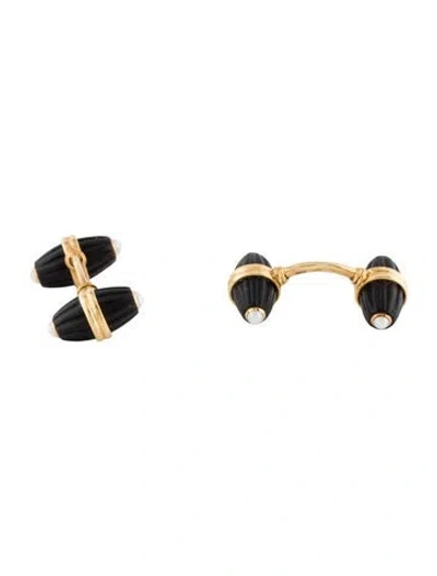 Pre-owned Boucheron Vintage 18k Pearl & Onyx Cufflinks In Multi