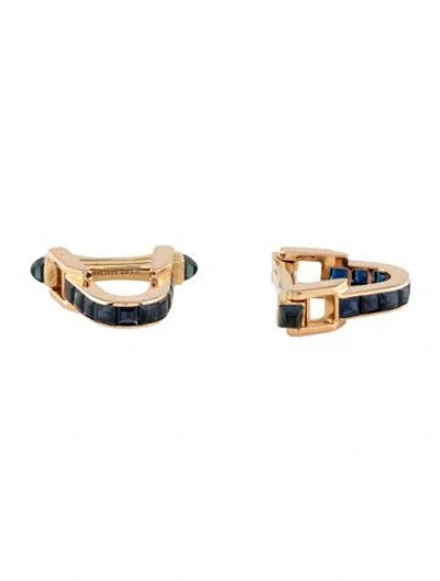 Pre-owned Boucheron Vintage 18k Sapphire Stirrup Cufflinks In Multicolor