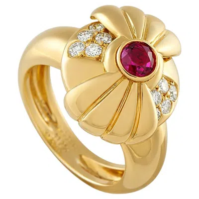 Pre-owned Boucheron Vintage 18k Yellow Gold Diamond And Burma Ruby Ring