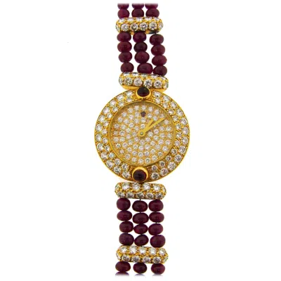 Pre-owned Boucheron Vintage  18k Yellow Gold Lady's Wristwatch Diamond Ruby Quartz