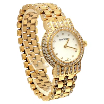 Pre-owned Boucheron Vintage  Diamond Bracelet Watch In 18k Yellow Gold With Pav� Bezel