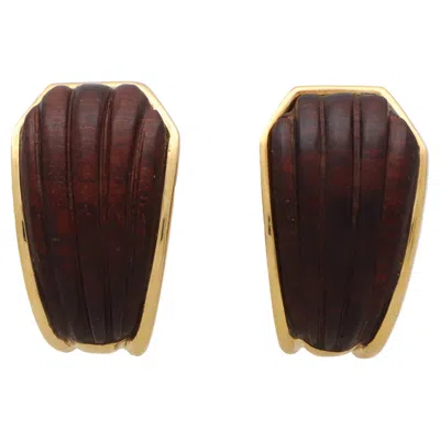 Pre-owned Boucheron Vintage  Wood Earrings Set In 18k Yellow Gold