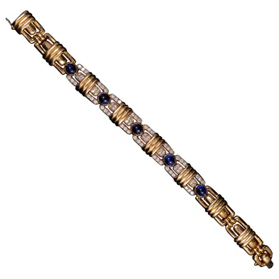 Pre-owned Boucheron Vintage Sapphire Diamond Bracelet 18k Yellow Gold French 1980s-1990s
