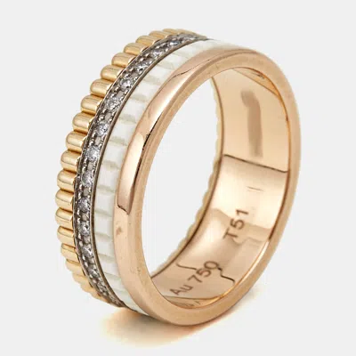 Pre-owned Boucheron White Edition Quatre Classique Diamonds 18k Three Tone Gold Ring Size 51