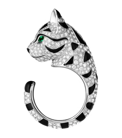Boucheron White Gold, Diamond And Emerald Fuzzy, The Leopard Cat Ring In Metallic