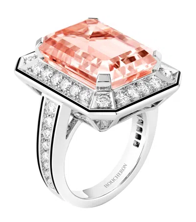 Boucheron White Gold, Diamond And Morganite Vendôme Liseré Ring In Red