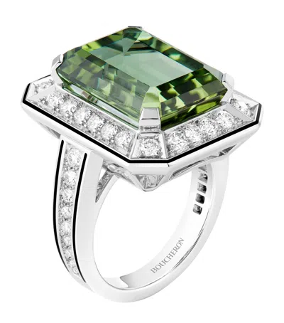 Boucheron White Gold, Diamond And Tourmaline Vendôme Liseré Ring In Green