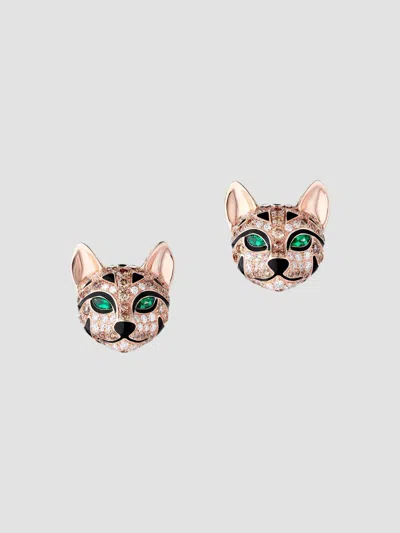 Boucheron Women's Animaux 18k Rose Gold, Two-tone Diamond & Emerald Fuzzy The Leopard Stud Earrings